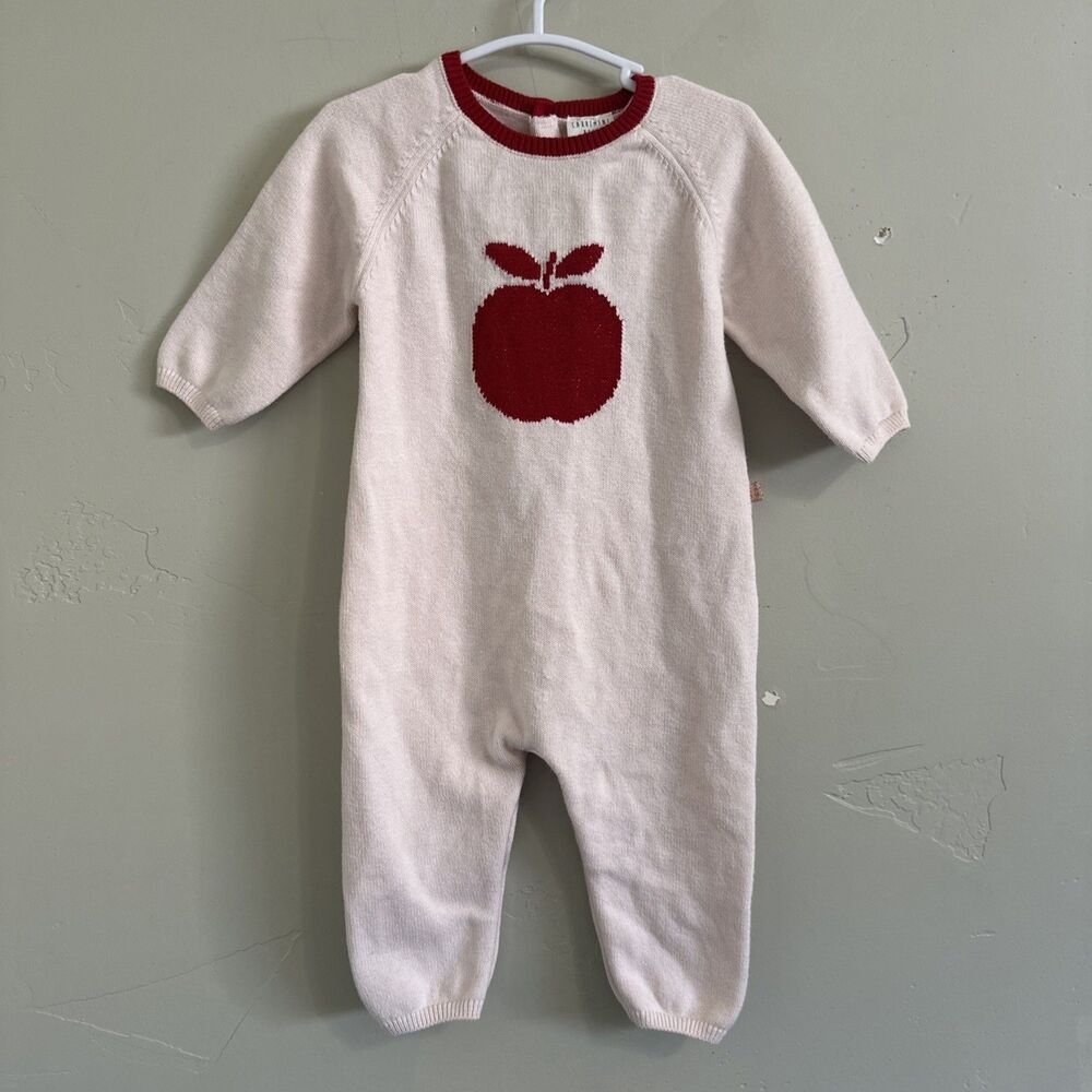 Carrement Beau 9 Months Baby Knit Apple Romper Onepiece Pink Girls